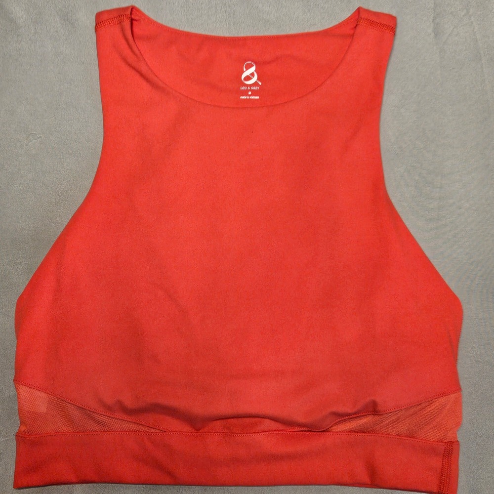 Lou & Grey Sports Bra Womens M Orange High Neck Mesh Racerback Activewear Top